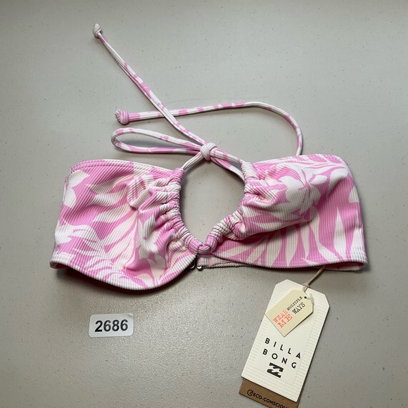 Billabong Swim Bikini Top Pink Small Sweet Waves Drew Bandeau Tropical New - Picture 7 of 7
